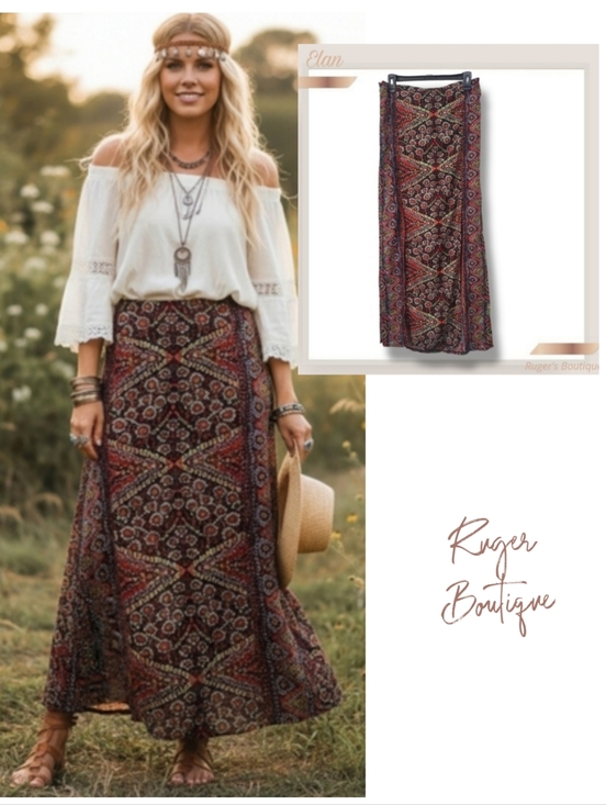 Elan Dresses & Skirts - 🌿Elan Women's Medium Boho Patterned Front Split Panel Maxi Skirt-CUTE!!